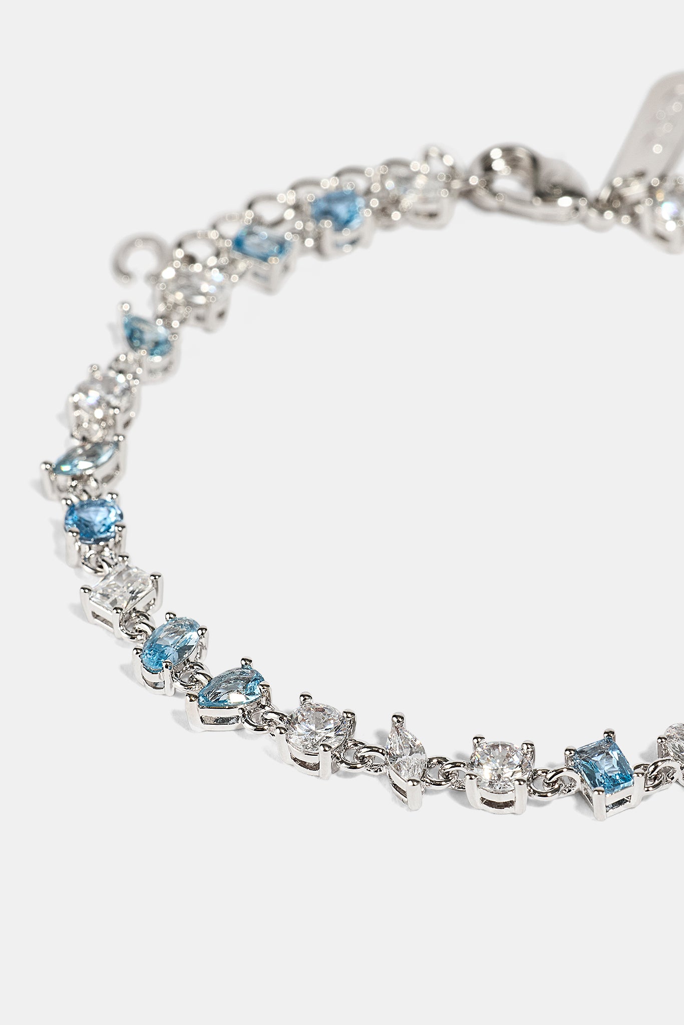 Blue & Clear Mixed Shape Gemstone Bracelet - 5mm - White
